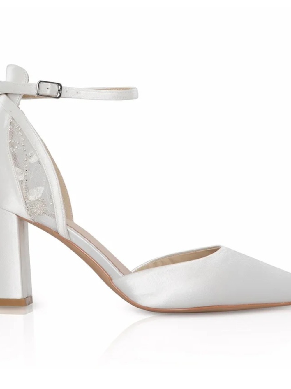 Perfect Bridal Indi Dyeable Ivory Satin Block Heel Ankle Strap Court Shoes